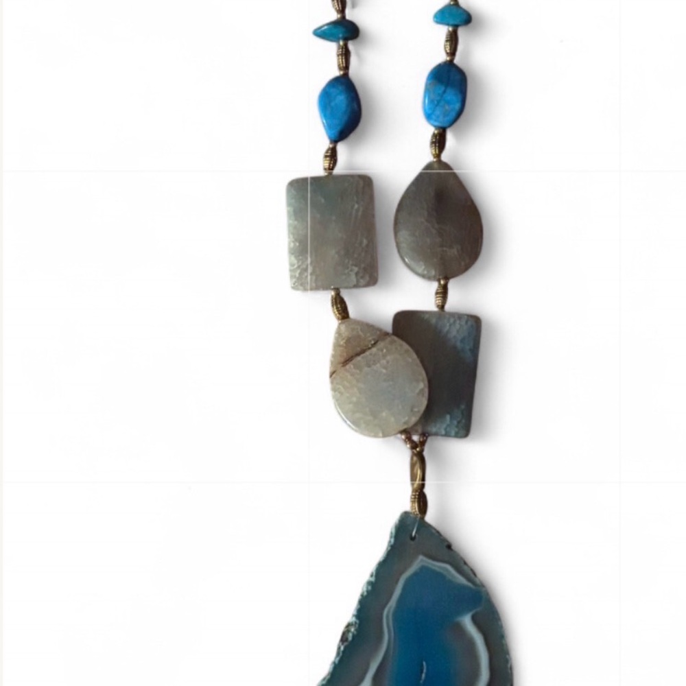 Blue Agate Drop Pendant Necklace with Natural Stone Accents